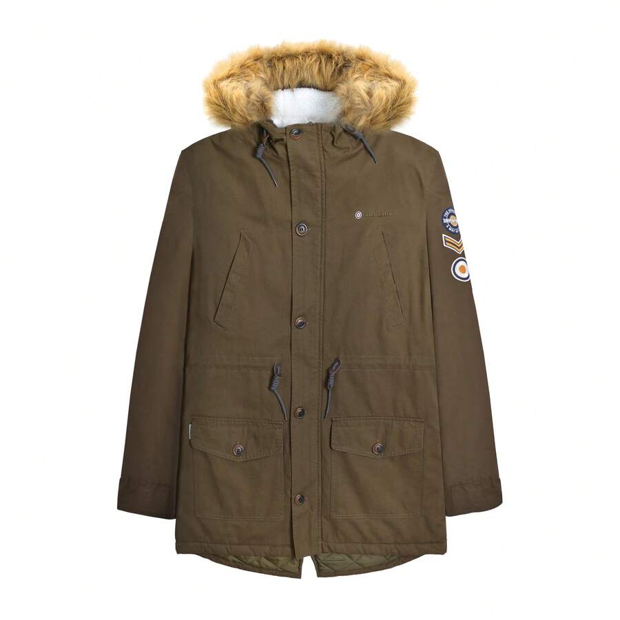 Lambretta Mens Sherpa Lined Parka - Khaki Green - View 1