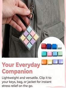Keyboard Cube Stress Relief Keychain - Pressable Buttons, Soothing Desk And Pocket Accessory, Unisex For Adults, Car Keychain And Bag Charm, Birthday Gift, Student (Note: Non-Glowing) - Multicolor - View 7