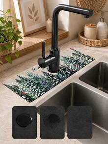 1pc Sink Faucet Absorbent Mat, Christmas Cedar Pattern, Drainage Mat, Suitable For Kitchen, Bathroom Sink, Countertop, Drainage Mat, Diatomaceous Earth Material, Trimmable, Quick-Dry Mat - Multicolor - View 10