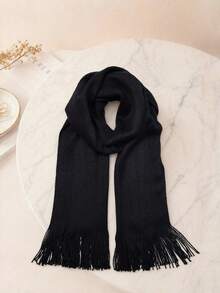1pc Unisex Plaid Fringe Scarf, Suitable For Daily Use, Men Scarf Men Accessories - Black - View 1
