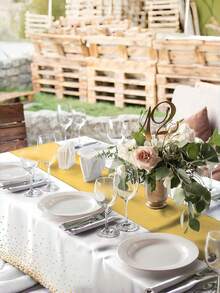 3pcs White Tablecloth, Gold Polka Dot Disposable Tablecloth, Plastic Tablecloth, White Tablecloth, Plastic Dining Table Set, Gold Tablecloth, Party Decoration - Multi-color - View 2