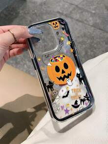 1pc Pumpkin Pattern, Color-Block 2-In-1 Black Shockproof Phone Case, TPU Material, Suitable As Holiday Gift, Compatible With Apple 11 12 13 14 15 16pro/Promax/14 15 16plus/17/18pro/18pronax, Unisex - Multicolor - View 3