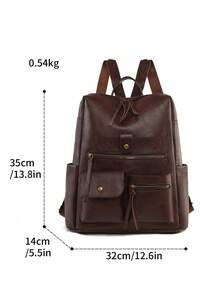 Men's Vintage Leather Backpack, Casual Business Rucksack With Multiple Zipper Pockets, Classic Travel School Bag For Men - Coffee - View 2