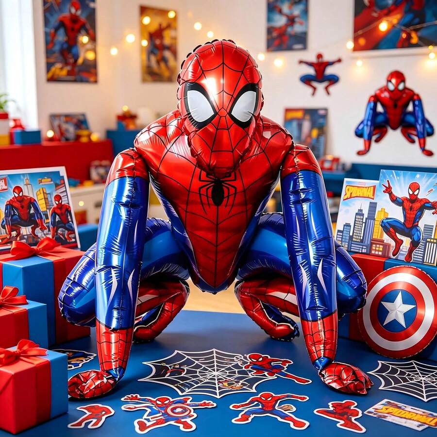 1pc Red & Blue Net Glide Hero Theme 3D Standing Foil Toy Balloon, Large Self-Standing Character Polyester Film Inflatable Toy Balloon, Reusable Party Toy Balloon For Theme Birthday Party, Celebration Gathering And Photo Booth Decor - View 1