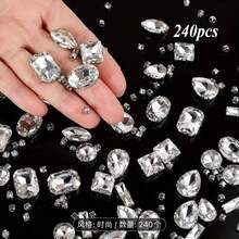 240pcs Large Sew-On Rhinestones, Clear Glass Crystal Gemstones, Metal Claw Setting, Mixed Shapes, Suitable For Jewelry, Clothing, Shoes, Costumes, Etc. - Multicolor - View 4