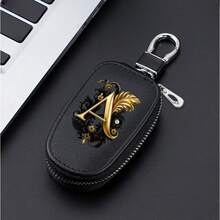 A-Z Letter Fashionable PU Black Car Keychain Protective Case With Zipper And Keychain, Car Keybox, Car Keychain, Men's Gift, Valentine's Day Gift, Per - Multicolor - View 23
