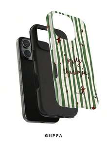 GIIPPA 1pc Green & Yellow Striped And English Slogan Pattern Design Phone Case, Compatible With IPhone 17 Pro Max, 16 Pro Max, 15 Pro Max, 14 Pro Max, Korean Style High-End Fashionable And Fun Phone Case, Suitable For 11/12/13/14/15/16 Pro Max Plus, Elegant Design Unisex, Perfect Gift For Girlfriend On Christmas, Valentine's Day, Easter, Wedding Season And Birthday! - Multicolor - View 2