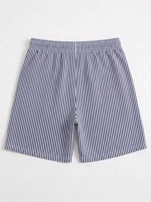 Men's Striped Palm Tree Print Casual Beach Shorts With Drawstring, Summer - Dusty Blue - View 10