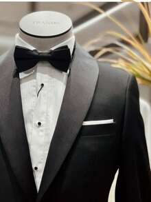 1pc Men's Solid Color Double Layer Bowknot, Polyester Wedding Groom Groomsman Host Server Bowtie - Black - View 3