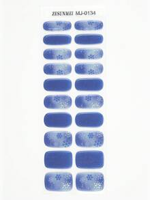 聖誕半固化凝膠美甲貼片 20片裝 長效沙龍級美甲貼紙 易貼易卸 需搭配UV燈使用 - 霧霾藍 - 查看 5