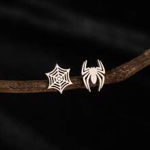 1 Pair Spider Web Earrings Black Stainless Steel Halloween Gothic Ear Jewelry Couple Earrings, For Daily Wear - GED767 - View 6