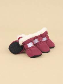 4 buah Sepatu Anak Anjing Poliester Warna Pink, Ukuran Dapat Disesuaikan, Lapisan Bulu Lembut dan Hangat, Sepatu Bot Luar Ruangan yang Andal, Cocok untuk Teddy dan Ras Anjing Kecil Lainnya, Tidak Cocok untuk Ras Anjing Besar - Berwarna merah muda - View 8