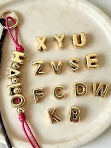 10pcs Optional Gold/Silver Large Hole 26 Uppercase Alphabet Beads Electroplated DIY Phone Chain Keychain Bag Charm Jewelry Accessories - Multicolor - View 7