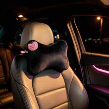 1pc Cute Cartoon Apple Car Headrest Neck Pillow, Cartoon Embroidered Plush Headrest, Provides You With A Comfortable Driving Experience - A - View 4