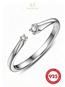 1pc Minimalist Gentle Style 925 Sterling Silver Open Ring With Single Small Round Diamond On Both Ends, Suitable For Women's Daily Commute Wear - Silver - View 4