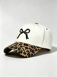 1pc Unisex Color‑Block Curved Brim Baseball Cap, Black Bow Embroidery, Adjustable Strap, For Daily, Street, Outdoor, Travel Wear - Multi-color - View 3