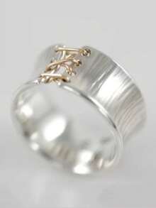 YOYO Two-Tone Hammered Texture Ring, Women's Textured Wide Band Ring, Fashion Jewelry - Two-color - View 2