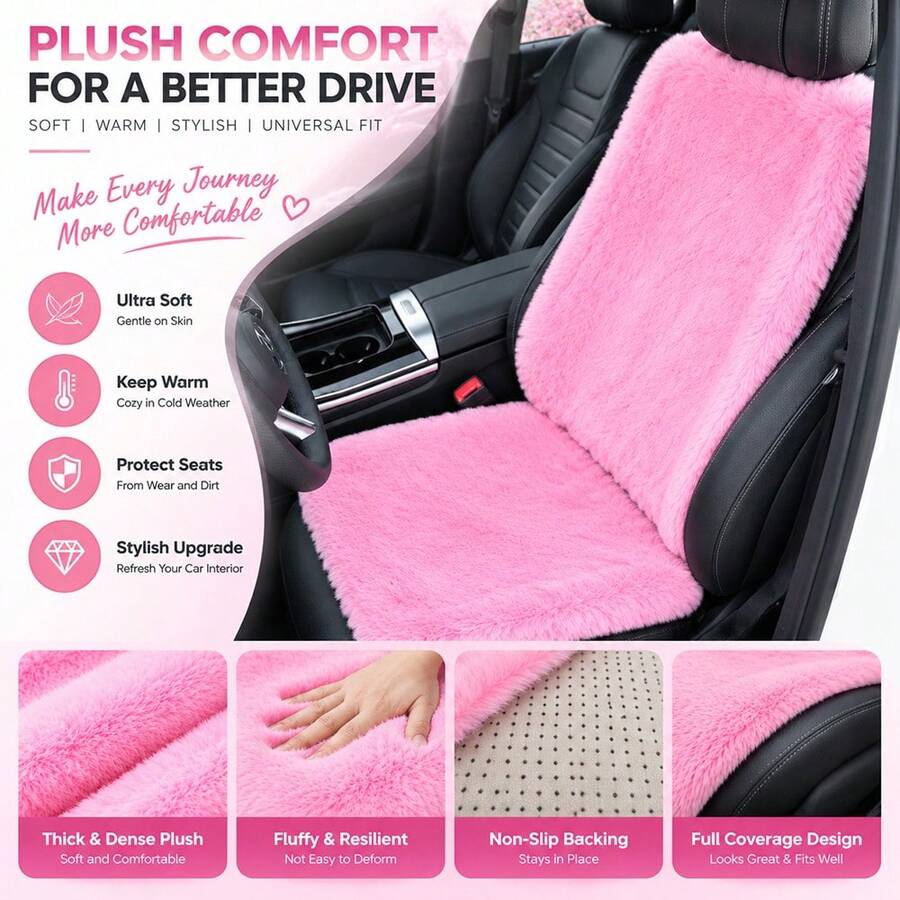 2Pcs/Set Universal Plush Car Seat Cushion, Warm Comfortable Seat Pad & Backrest, All Seasons Car Seat Cover - Multicolor - View 1