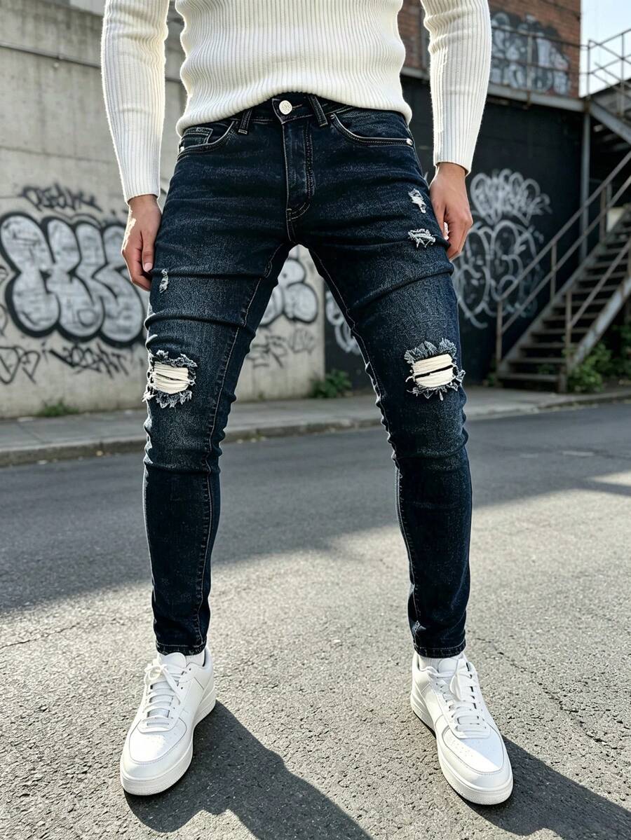Men's American Brand Slim Fit Casual Home Comfortable Popular Figure-Flattering Denim Jeans - Dark Wash - View 1