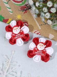 2-6Pcs Christmas Ornament Bow Hair Clips, Hair Clips For Girls Flower Girl Ribbon Decor Alligator Clips Party Hair Accessories For Kids - Multicolor - View 13