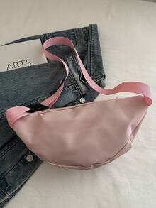 Fashionable Nylon Crossbody Bag, Solid Color Shoulder Bag, Women's Casual Crossbody Bag, Suitable For Outdoor Sports - Pink - View 6
