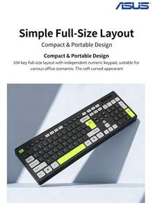 ASUS BK10 薄膜有線鍵盤，104 全尺寸按鍵，巧克力微弧鍵帽，內建數字小鍵盤，適用辦公家用桌上型電腦打字，USB 即插即用 - 查看 3
