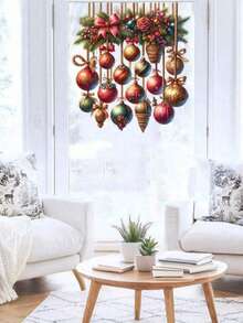 1pc Classic Christmas Door Sticker Bow Christmas Ball Wall Decal Self-Adhesive Living Room Sticker Bedroom Sticker Home Decor Room Decor Bedroom Decor Kitchen Decor Wall Sticker - Red - View 6