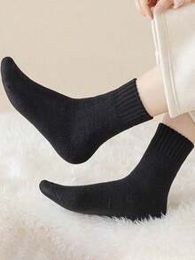 1/3/5/10/15/20 Pairs Women's Thick Solid Color Comfortable Warm Moisture-Wicking Mid-Calf Socks, Suitable For Autumn/Winter - Multicolor - View 6