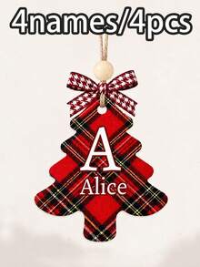 Custom Plaid Christmas Tree Ornament, Personalized Letter Christmas Tree Decor, Festive Stocking Tag For Mantel & Tree, Customized Name Holiday Keepsake, Customizable Christmas Gift For Family, Friends, Couples, Christmas Decoration, Wall Decor - Style D - View 11