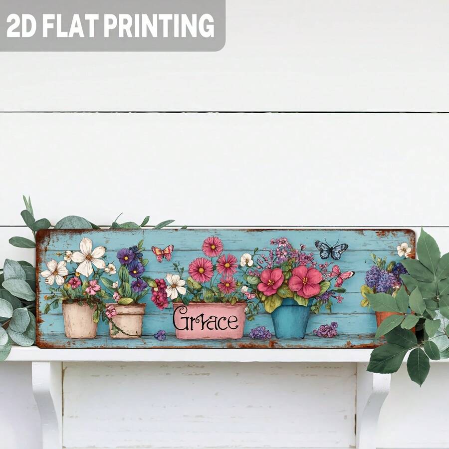 2D Flat Single Piece Vintage Sign, Floral Garden Design, Wall Art, Retro Decor, Suitable For Bedroom, Living Room, Kitchen, Entryway, Housewarming Gift, Decorative Sign, (Random Style) - A - View 1