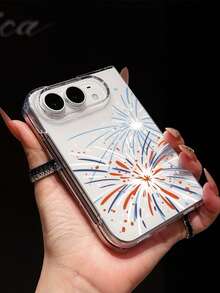 1pc Fashionable, Cute, Simple, And Highly Transparent PC Material With Fireworks Elements, Foldable Phone Case That Can Protect And Prevent Falling For:SamsungGalaxy Z Fold 8/IPhoneDuo - Clear - View 3