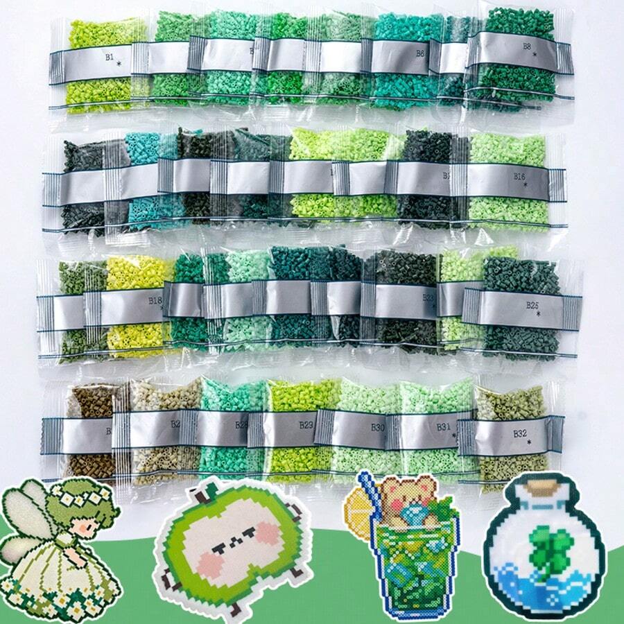 SMI Fine [Green Series] 2.6mm Mini Bead Set, Individually Packaged (32 Packs, 1,000 Beads Per Pack), Jewelry-Making Supplies, Christmas, Parties - Green Series (Color B) - View 1