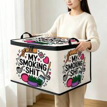 Nurse, Hair Stylist Accessories, Gingerbread Man Cartoon Print Foldable Storage Box, Zippered Handheld Storage Bin, Upgraded Fabric Large Capacity Storage Box, Suitable For Wardrobe, Dorm, Underbed Storage, Organizes Clothes, Bedding, Toys, Miscellaneous Items, Home Moving Organization Storage Box - Multi-color - View 6