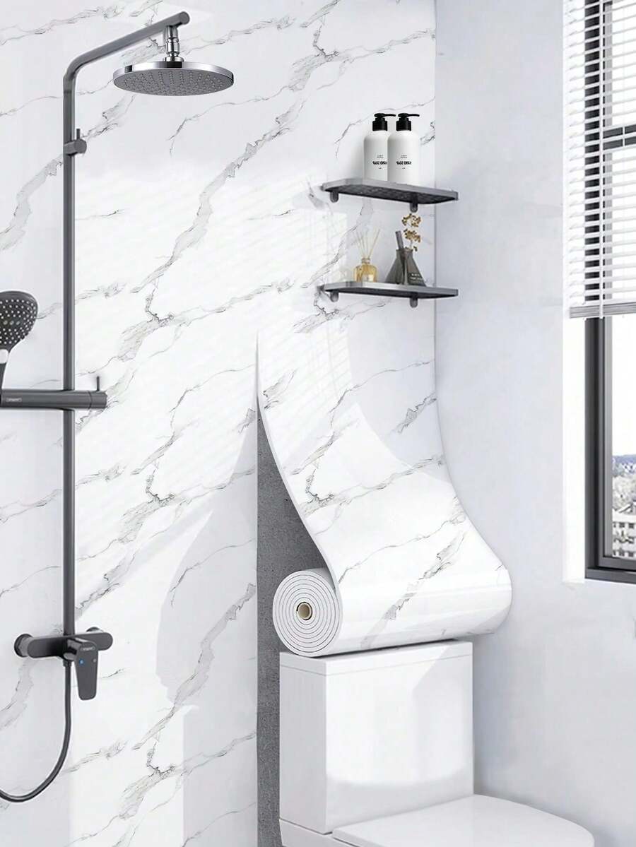 White Marble Pattern Sticker With Transparent Gray Veins, Self-Adhesive Wallpaper. Waterproof, Wear-Resistant And Strong Adhesion, Suitable For Living Room, Entryway, Kitchen And Bathroom Decoration - Multicolor - View 1