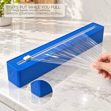 1pc Refillable Plastic Wrap Dispenser With Slide Cutter And Suction Cup Base, Countertop Cling Film, Aluminum Foil And Parchment Paper Organizer, Clean Straight Cuts, Kitchen Food Storage Tool, 4 Colors - View 2