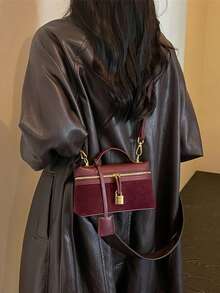 1pc Fashionable Daily Shoulder Bag, Korean Ins Style Square Box Crossbody Bag - Burgundy - View 5