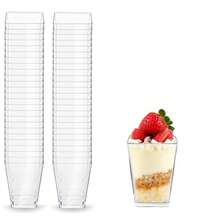 5oz Reusable Square Plastic Dessert Cups With Lids & Spoons, 50/100 Pack Dessert Bowls Containers For Pudding, Mousse, Party & Picnic - Transparent - View 19