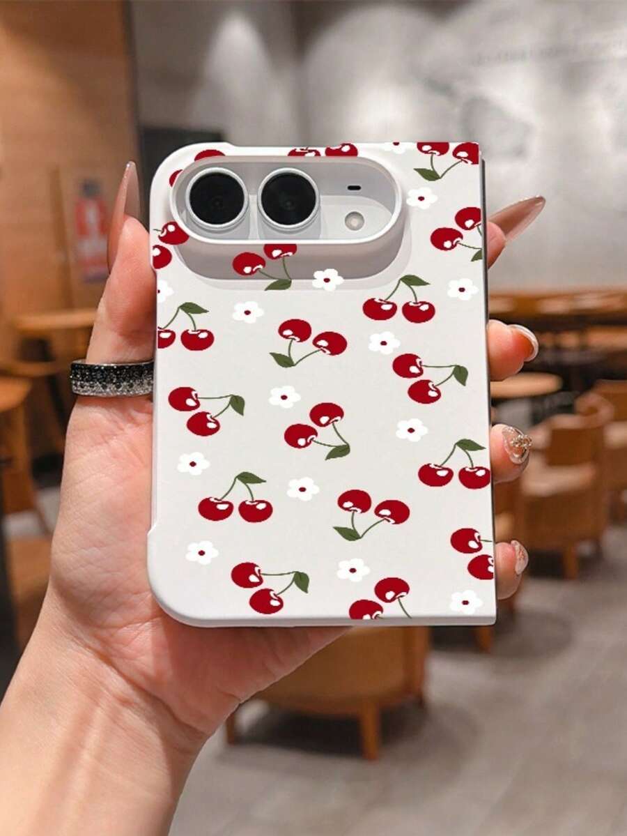 1 buah Casing Ponsel Lipat Modis, Lucu, Sederhana, dan Nyaman di Kulit, Terbuat dari Bahan PC dengan Motif Bunga Ceri, Dapat Melindungi dan Mencegah Jatuh Untuk: Samsung Galaxy Z Fold 8/ Duo - Putih - View 1