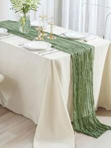 6 Pack Sage Green Gauze Table Runner 120 Inch Bohemian Gauze Table Runner, For Wedding Party, Baby Shower, Birthday, Home Decor - Green - View 4