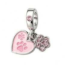 1pc Cute Pink Pendant Silver-Plated Perforated Beads With Flower, Elephant, Rabbit, Rose, Heart, Paw Print Large Hole Beads Bracelet, Handmade Jewelry Making Gift, Suitable For Girls And Women, Can Showcase Charm - Pink - View 10