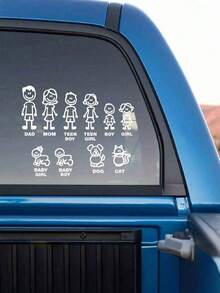 1 pieza Pegatina de decoración para coche con miembros de la familia, impresión de niños y mascotas, pegatina de decoración para la ventana trasera del coche - Multicolor - Ver 3