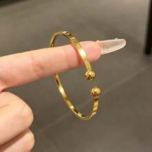 1件不鏽鋼拋光素面圓珠開口手鐲女款，送女友的完美禮物 - 金色4 - 查看 7