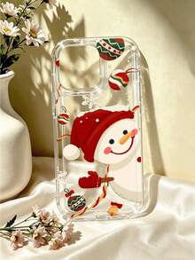 Clear Bubble Phone Case With Smiling Snowman Pattern, Red Hat Gloves With Bauble And Snowflake Design, Festive Cute Cover, Cozy Gift For Friends - Multicolor - View 1