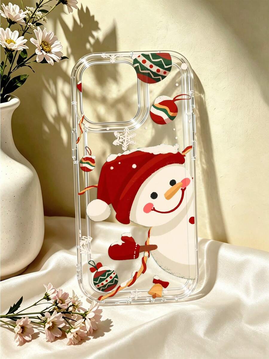 Clear Bubble Phone Case With Smiling Snowman Pattern, Red Hat Gloves With Bauble And Snowflake Design, Festive Cute Cover, Cozy Gift For Friends - Multicolor - View 1