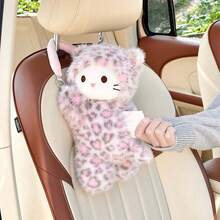 Leopard Print Cat Car Tissue Box, Hanging Plush Doll Tissue Holder, Suitable For Car Seat Armrest Interior Decoration, Multi-Functional Car Tissue Storage Box - A - View 7