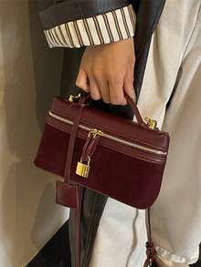 1pc Fashionable Daily Shoulder Bag, Korean Ins Style Square Box Crossbody Bag - Burgundy - View 3