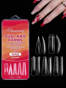 75pcs Dual Nail Forms Set, 5-Shape 15-Size Reusable Clear For Poly Gel Nail Molds, Nail Extension Forms For Poly Gel Manicure Nail-Salon Supplies - Clear - View 1