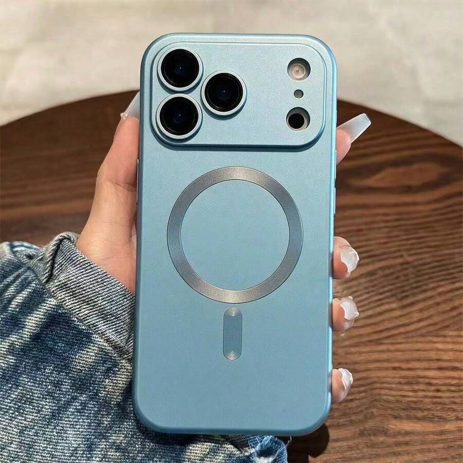 Magnetic Luxury Matte Wireless Charging Case Compatible With IPhone 18 Pro Max 17 16 15 14 13 12 11 Plus 16e 17e Glass Lens Protection Soft Cover - Far Peak Blue - View 1