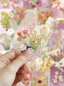 50pcs Floral Envelopes Stickers Foil Stamping Stickers Laptop Case Diary Notebook Fridge Decor DIY Transparent Doodle Stickers - A - View 6