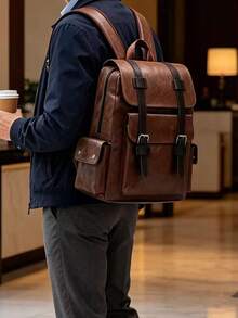 Men's Vintage Leather Backpack, Casual Business Travel Rucksack With Multiple Pockets, Classic Waterproof School Bag For Men - Coffee - View 11